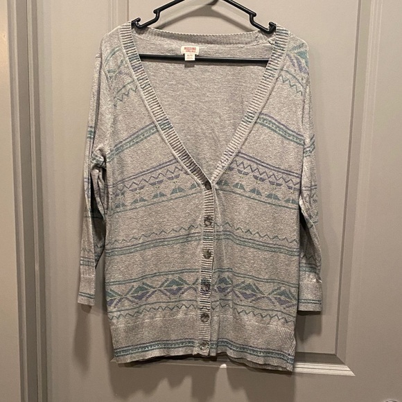 Mossimo Supply Co. Sweaters - Mossimo Supply Co Cardigan XL Gray Geometric Aztec Cotton Y2K Boho